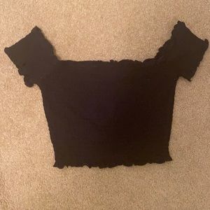 off the shoulder black ribbed tee